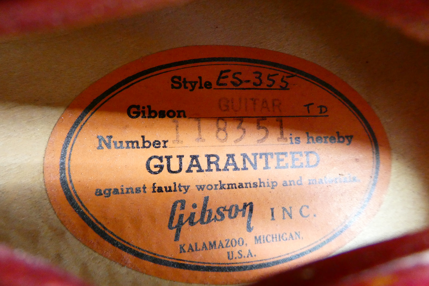 Gibson  ES 355  1962-63 - Cherry Red Trans w/TKL HSC